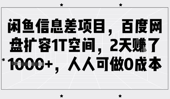 闲鱼信息差项目，百度网盘扩容1T空间，2天收益1k+，人人可做0成本-情久项目网