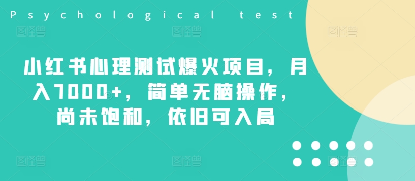 小红书心理测试爆火项目，月入7000+，简单无脑操作，尚未饱和，依旧可入局-情久项目网