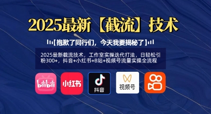 2025最新截流技术，工作室实操迭代打法，日轻松引粉300+，抖音+小红书+B站+视频号流量实操全流程-情久项目网