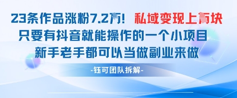 抖音私域项目23条作品涨粉7.2W，私域变现1W-情久项目网