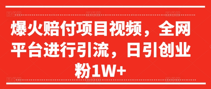 爆火赔付项目视频，全网平台进行引流，日引创业粉1W+【揭秘】-情久项目网
