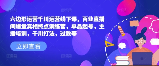 六边形运营千川运营线下课，百业直播间爆量真相终点训练营，单品起号，主播培训，千川打法，过款等-情久项目网