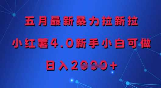 五月最新暴力拉新拉,小红薯4.0新手小白可做,日入多张