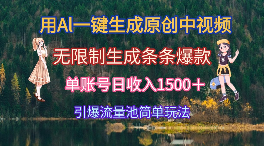 用Al一键生成原创中视频，无限制生成条条爆款，单账号日收入1500＋引爆…-情久项目网