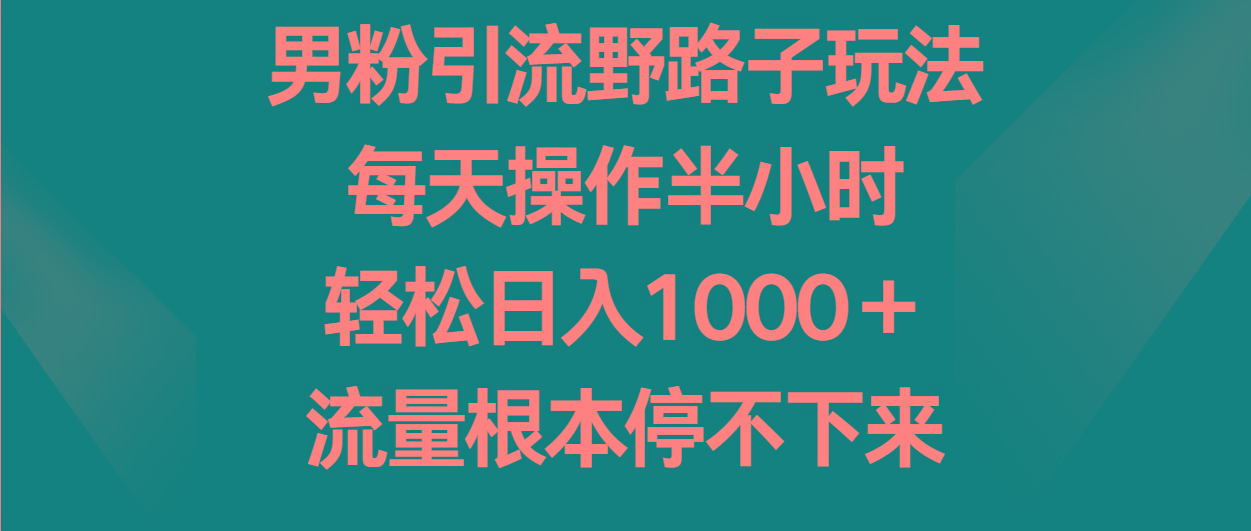 男粉引流野路子玩法，每天操作半小时轻松日入1000＋，流量根本停不下来-情久项目网