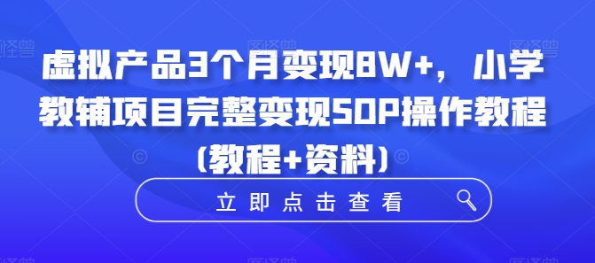 虚拟产品3个月变现8W+，小学教辅项目完整变现SOP操作教程(教程+资料)-情久项目网