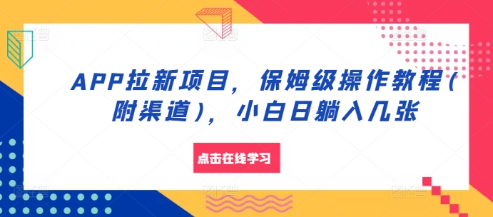 APP拉新项目，保姆级操作教程(附渠道)，小白日躺入几张【揭秘】-情久项目网