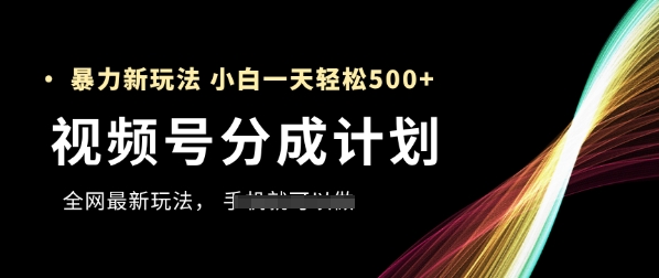 视频号分成计划，全网最暴力玩法，新手一天也能轻松5张+-情久项目网