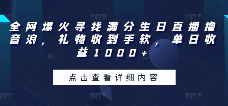 全网爆火寻找满分生日直播撸音浪，礼物收到手软，单日收益1000+【揭秘】-情久项目网
