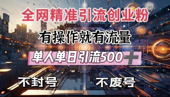 全网独家引流创业粉，有操作就有流量，单人单日引流500+，不封号、不费号-情久项目网