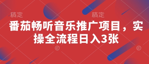 番茄畅听音乐推广项目，实操全流程日入3张-情久项目网