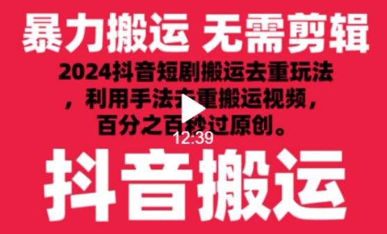 2024最新抖音搬运技术，抖音短剧视频去重，手法搬运，利用工具去重，达到秒过原创的效果【揭秘】-情久项目网