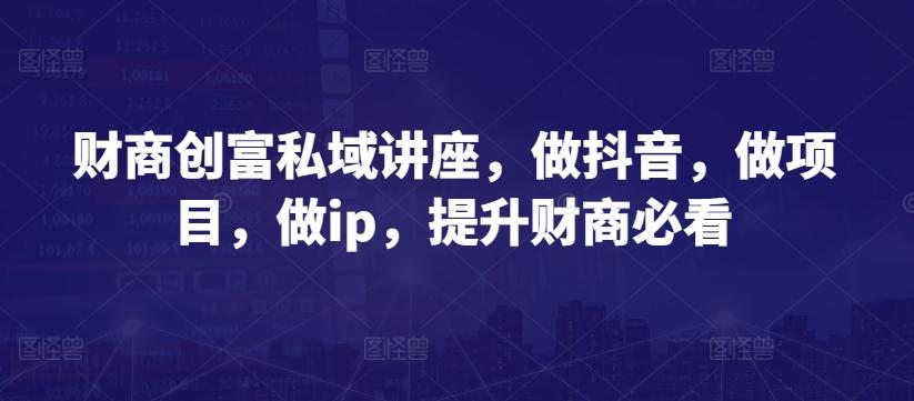 财商创富私域讲座，做抖音，做项目，做ip，提升财商必看-情久项目网