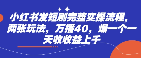 小红书发短剧完整实操流程，两张玩法，万播40，爆一个一天收收益上千-情久项目网