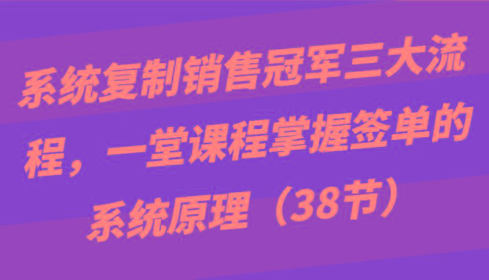 系统复制销售冠军三大流程，一堂课程掌握签单的系统原理(38节)-情久项目网