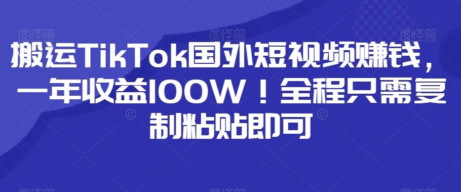 搬运TikTok国外短视频赚钱，一年收益100W！全程只需复制粘贴即可-情久项目网
