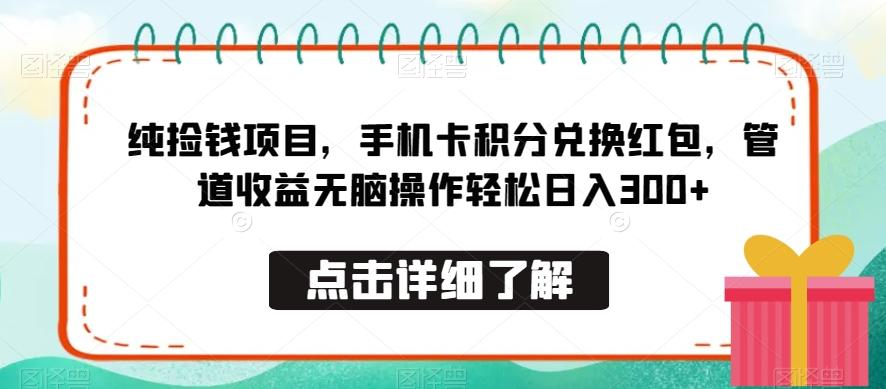 纯捡钱项目，手机卡积分兑换红包，管道收益无脑操作轻松日入300+-情久项目网