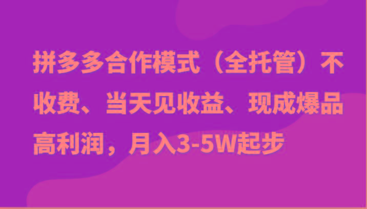 最新拼多多模式日入4K+两天销量过百单，无学费、老运营代操作、小白福利-情久项目网