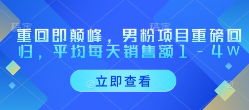 重回即颠峰，男粉项目重磅回归，平均每天销售额1-4W-情久项目网