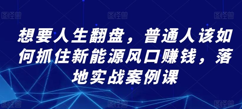 想要人生翻盘，普通人该如何抓住新能源风口赚钱，落地实战案例课-情久项目网