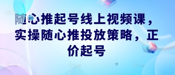 随心推起号线上视频课，实操随心推投放策略，正价起号-情久项目网