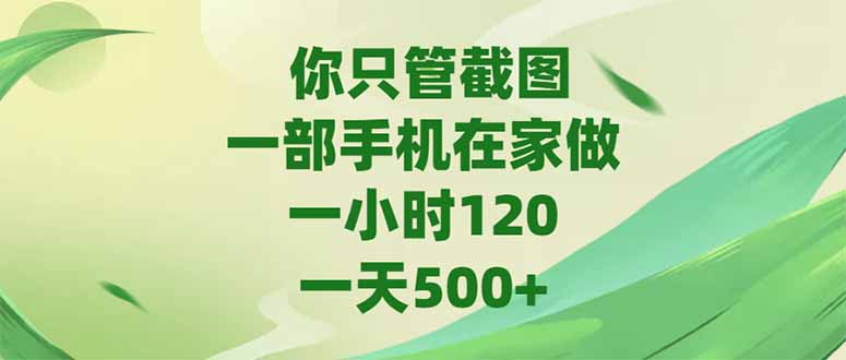 你只管截图，一部手机在家做，一小时120，-天500+-情久项目网