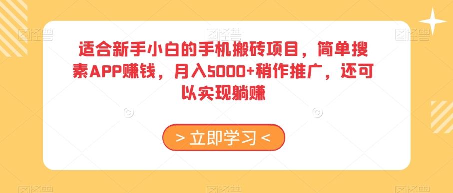 适合新手小白的手机搬砖项目，简单搜素APP赚钱，月入5000+稍作推广，还可以实现躺赚【揭秘】-情久项目网