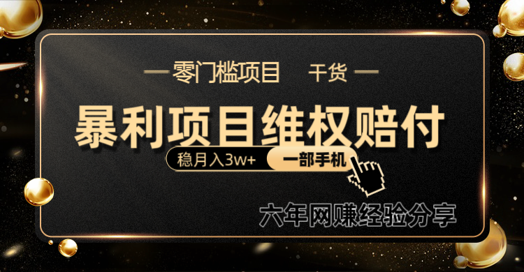 暴利项目线上维权赔付小白月入3w+一部手机改变思维不用剪辑写文案-情久项目网
