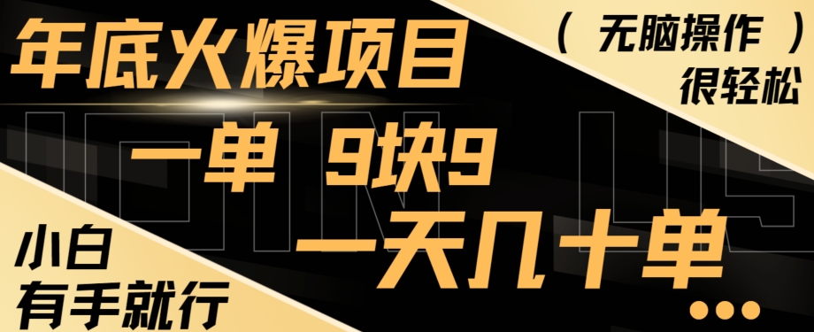 年底火爆项目，一单9.9，一天几十单，只需一部手机，傻瓜式操作，小白有手就行-情久项目网
