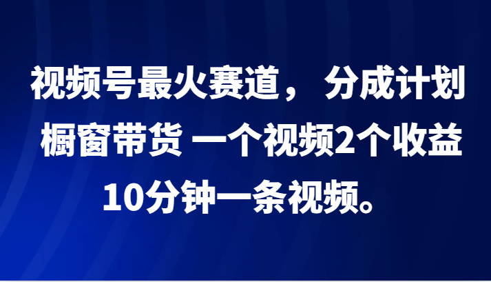 视频号最火赛道， 分成计划， 橱窗带货，一个视频2个收益，10分钟一条视频。-情久项目网