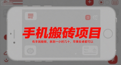 手机搬砖项目，有手就能做，亲测一小时几十，苹果安卓都可以-情久项目网