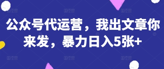 公众号代运营，我出文章你来发，暴力日入5张+【揭秘】-情久项目网