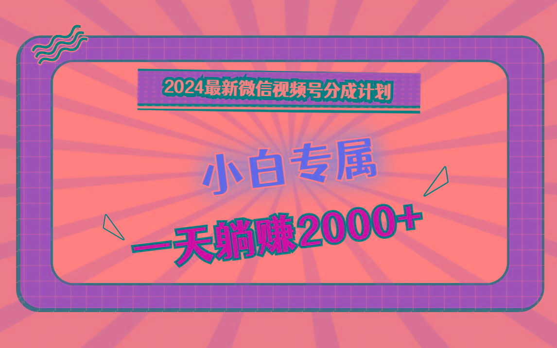 2024最新微信视频号分成计划,对新人友好,一天躺赚2000+-情久项目网