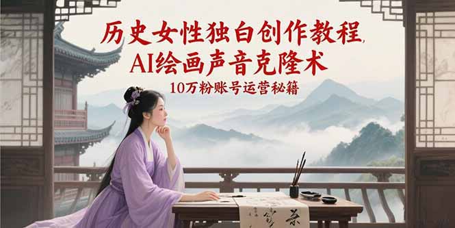 历史女性独白创作教程，AI绘画声音克隆术，10万粉账号运营秘籍-情久项目网