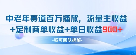 中老年赛道百万播放+流量主收益+定制收益，单日收益9张-情久项目网