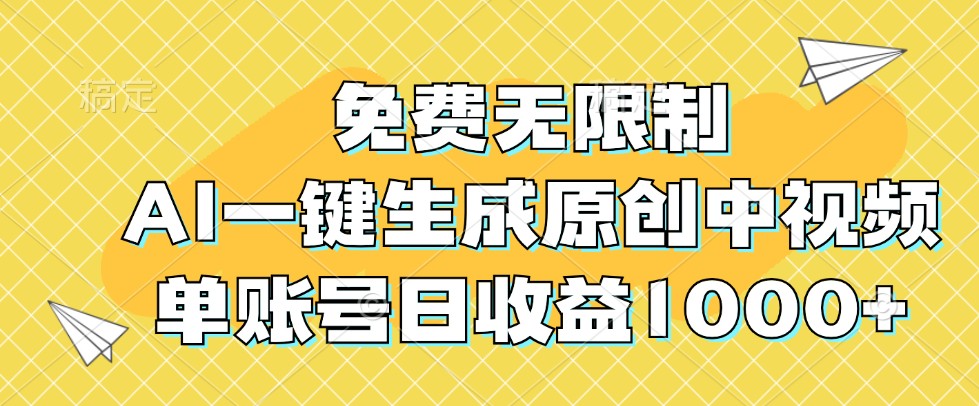 免费无限制，AI一键生成原创中视频，单账号日收益1000+-情久项目网