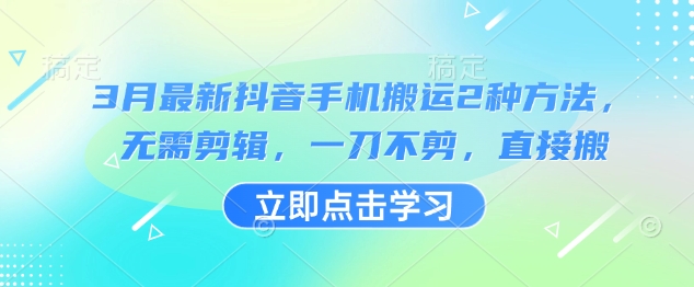 3月最新抖音手机搬运2种方法，无需剪辑，一刀不剪，直接搬-情久项目网