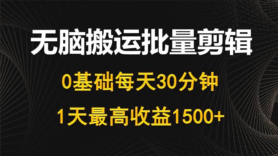 (10008期)每天30分钟，0基础无脑搬运批量剪辑，1天最高收益1500+-情久项目网