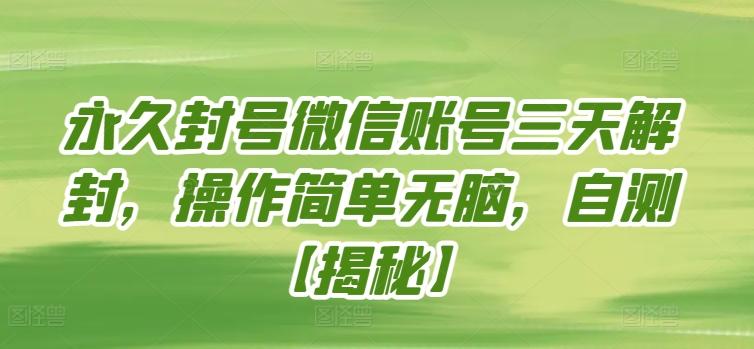 永久封号微信账号三天解封，操作简单无脑，自测【揭秘】-情久项目网