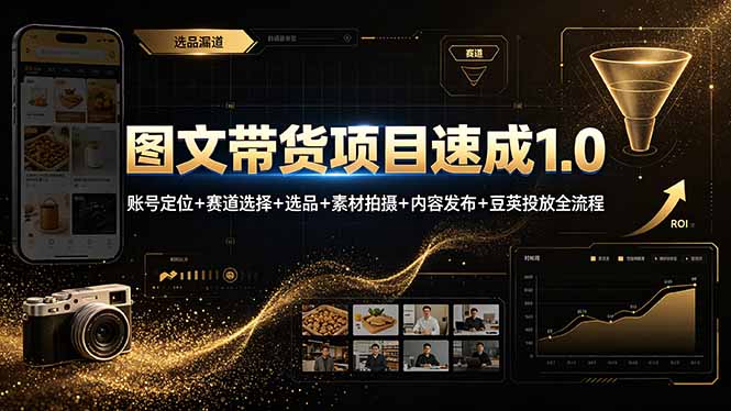 图文带货项目速成1.0：账号定位+赛道选择+选品+素材拍摄+内容发布+豆荚投放全流程-情久项目网