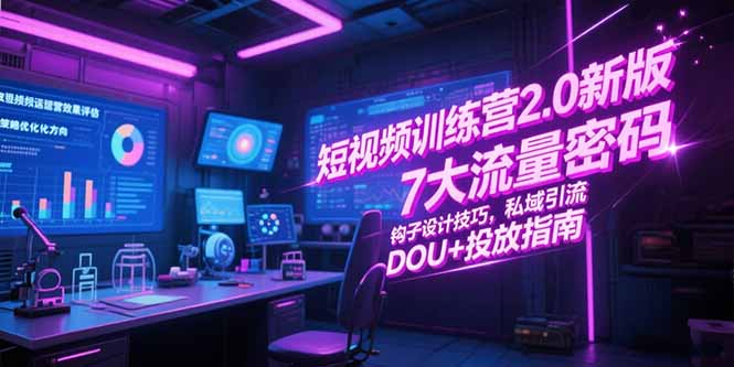短视频训练营2.0新版，7大流量密码/钩子设计技巧/私域引流/DOU+投放指南-情久项目网
