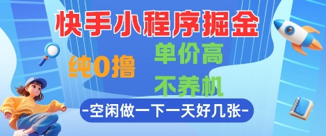 快手小程序掘金，纯0撸，单价高不养机 利用空闲时间做一做，一天好几张【揭秘】-情久项目网