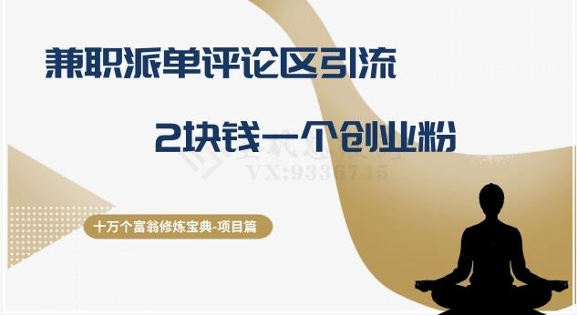 十万个富翁修炼宝典之11.兼职派单评论区引流，2块钱一个创业粉-情久项目网