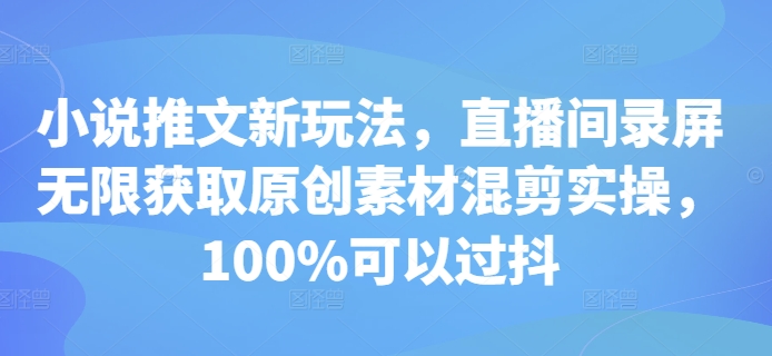 小说推文新玩法，直播间录屏无限获取原创素材混剪实操，100%可以过抖-情久项目网