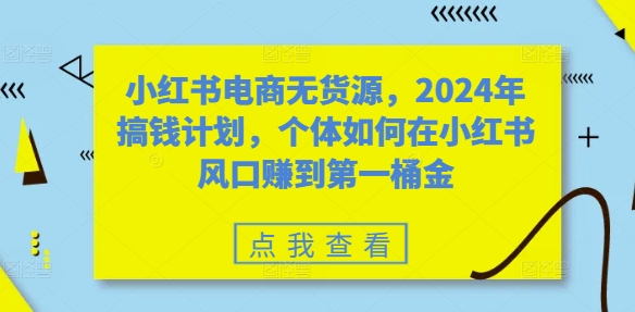 小红书电商无货源，2024年搞钱计划，个体如何在小红书风口赚到第一桶金-情久项目网