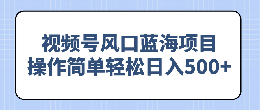 视频号风口蓝海项目，操作简单轻松日入500+-情久项目网