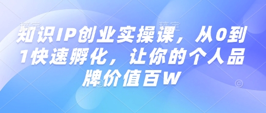 知识IP创业实操课，从0到1快速孵化，让你的个人品牌价值百W-情久项目网
