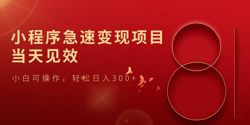 小程序急速变现项目，当天见效，小白可操作，轻松日入300+-情久项目网