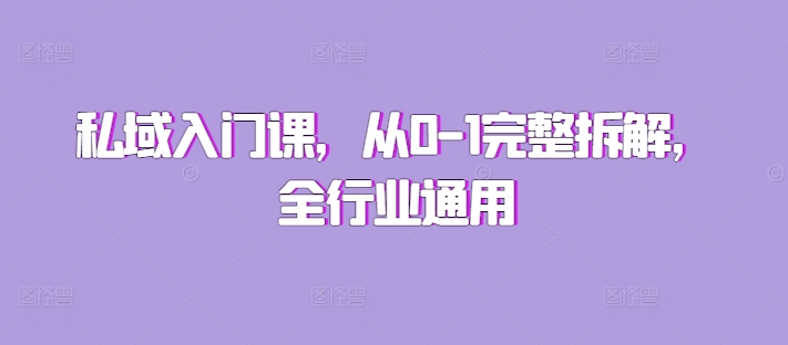 私域入门课，从0-1完整拆解，全行业通用-情久项目网