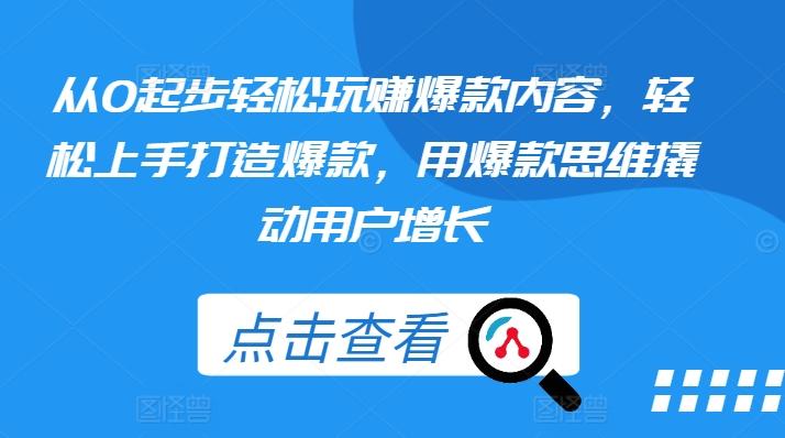从0起步轻松玩赚爆款内容，轻松上手打造爆款，用爆款思维撬动用户增长-情久项目网
